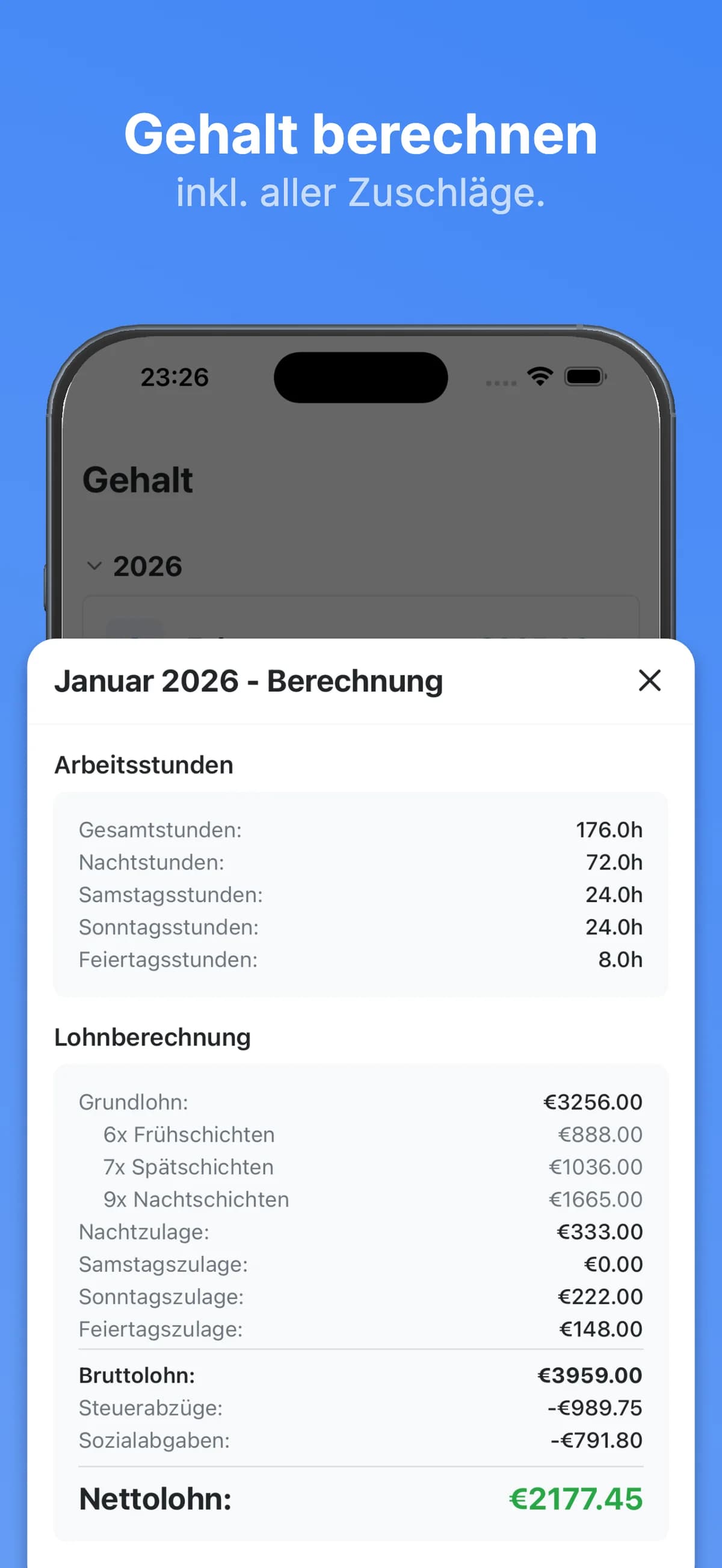 Gehaltsberechnung mit allen Zuschlägen bis zum Nettolohn