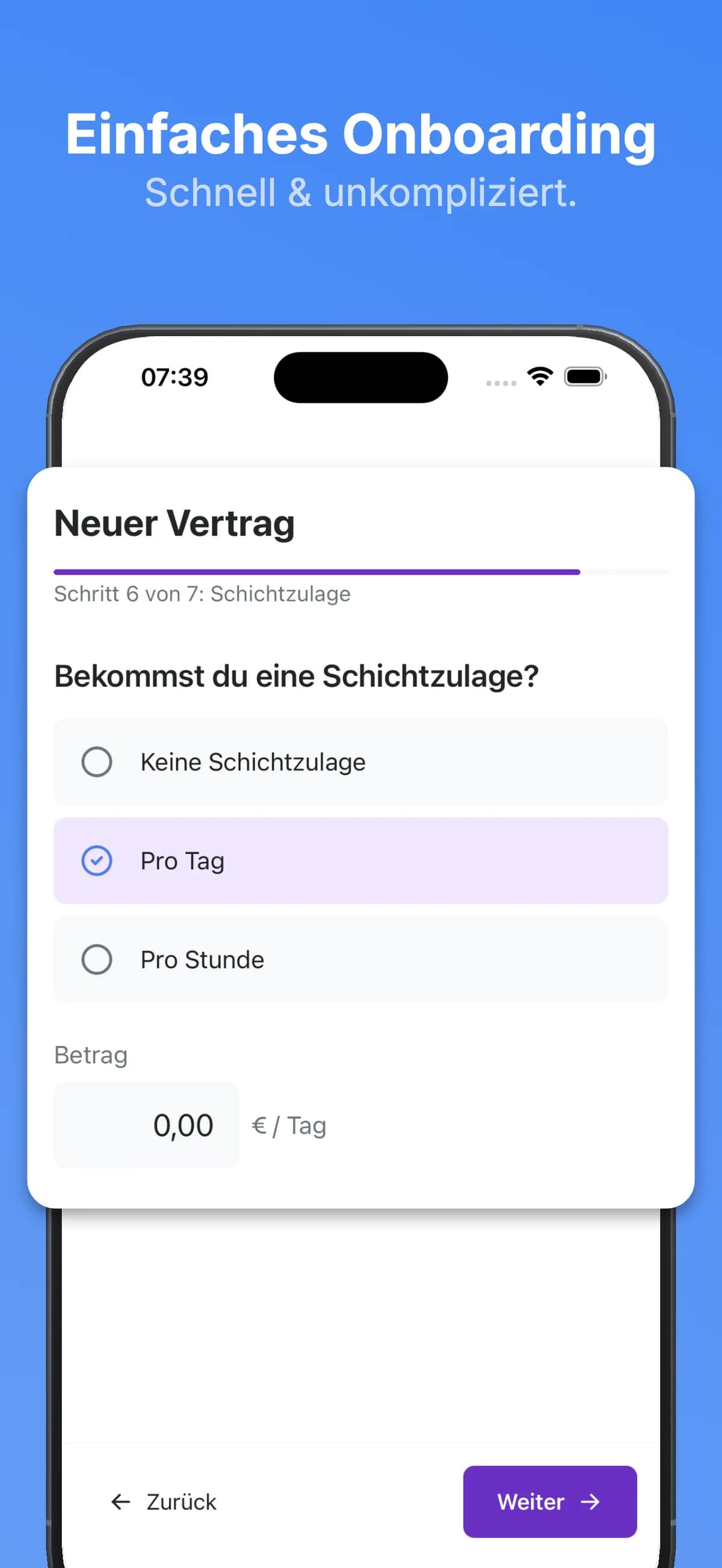 Onboarding: Vertrag und Zulagen einmal einrichten